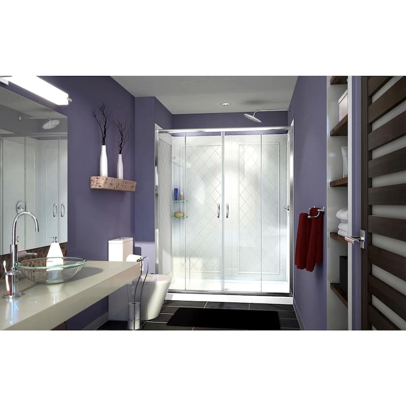 DreamLine Visions 32 in. D x 60 in. W x 76 3/4 in. H Sliding Shower Door, Shower Base and Backwall Kit - 32" x 60" - 32" x 60" - Chrome Finish - Center