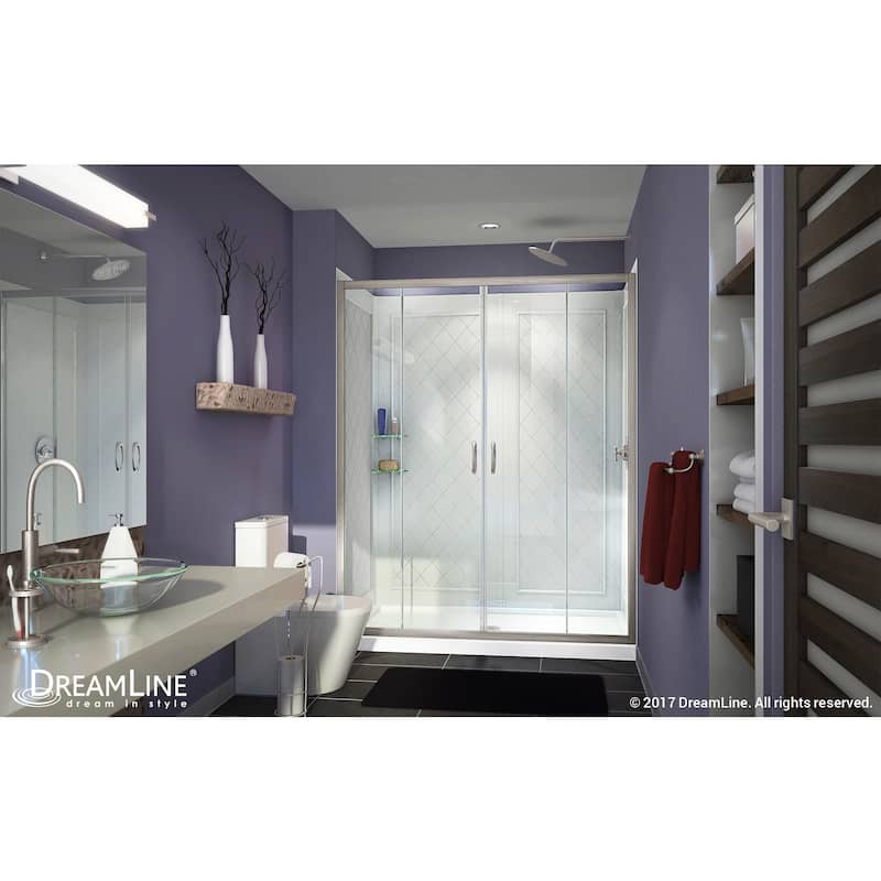 DreamLine Visions 32 in. D x 60 in. W x 76 3/4 in. H Sliding Shower Door, Shower Base and Backwall Kit - 32" x 60" - 32" x 60"