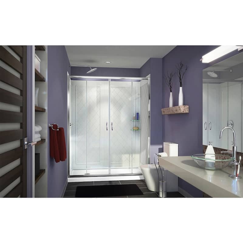 DreamLine Visions 32 in. D x 60 in. W x 76 3/4 in. H Sliding Shower Door, Shower Base and Backwall Kit - 32" x 60" - 32" x 60"
