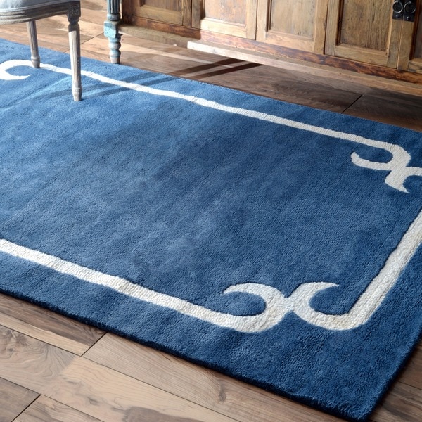 nuLOOM Handmade Solid Border Wool Royal Blue Rug (5' x 8') Free