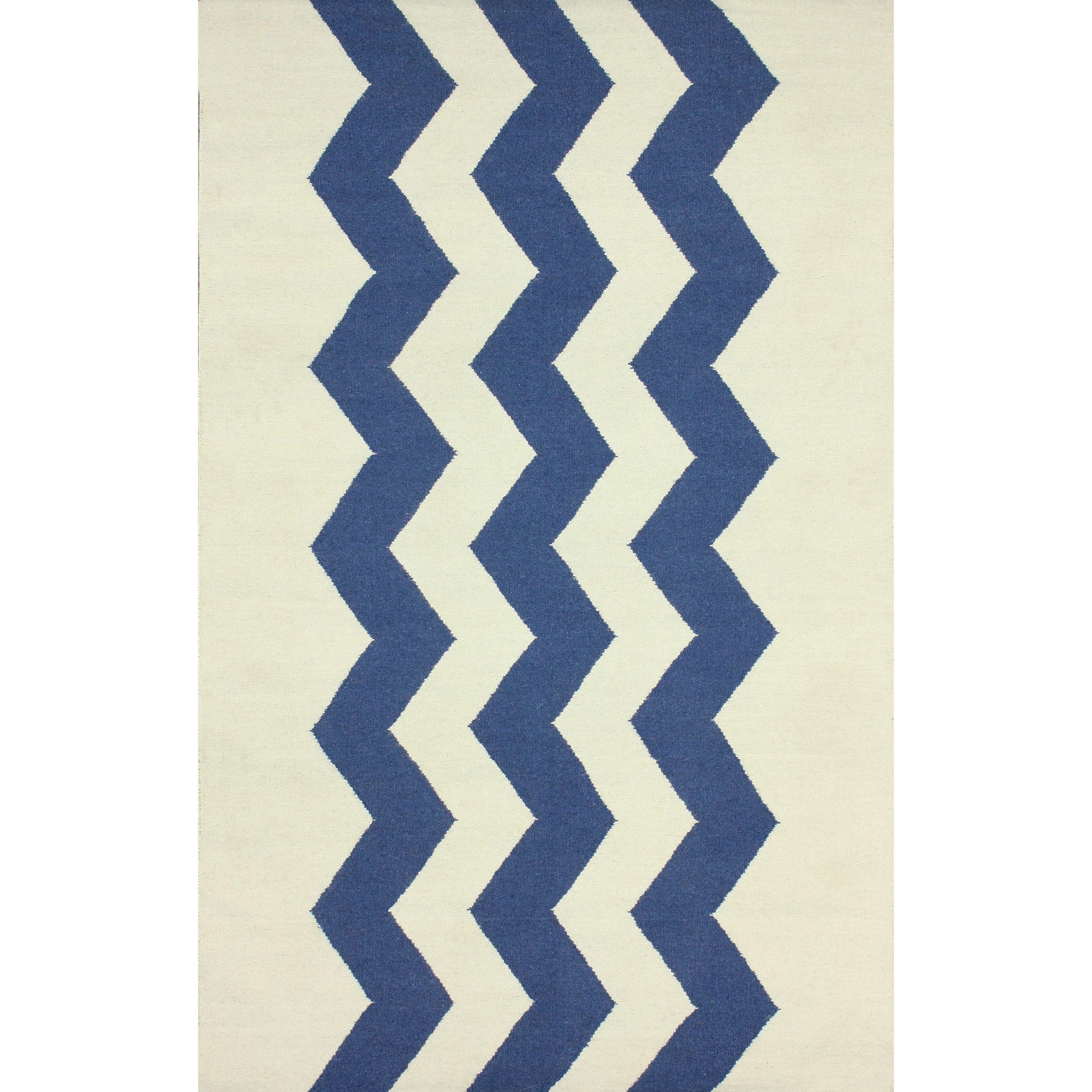 Nuloom Flatweave Wool Zig Zag Blue Rug (76 X 96)