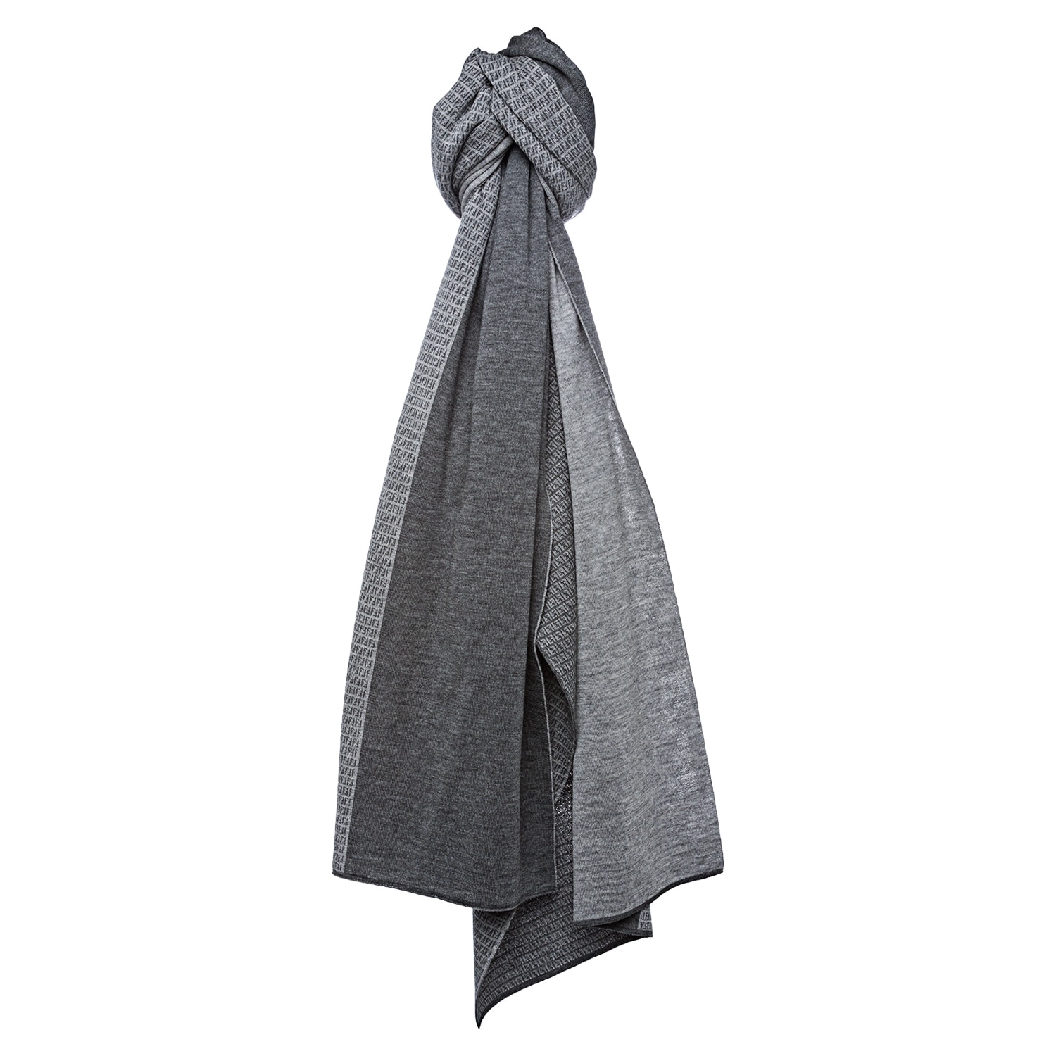 Fendi Grey Micro Zucchino Dual Colored Wool Scarf