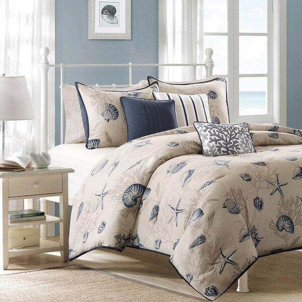 Madison Park Nantucket Blue Cotton Printed 6-piece Duvet Cover Set