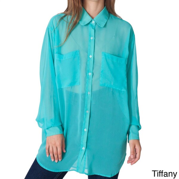 American Apparel Women's Oversized Chiffon Button up Shirt (One size) American Apparel Long Sleeve Shirts