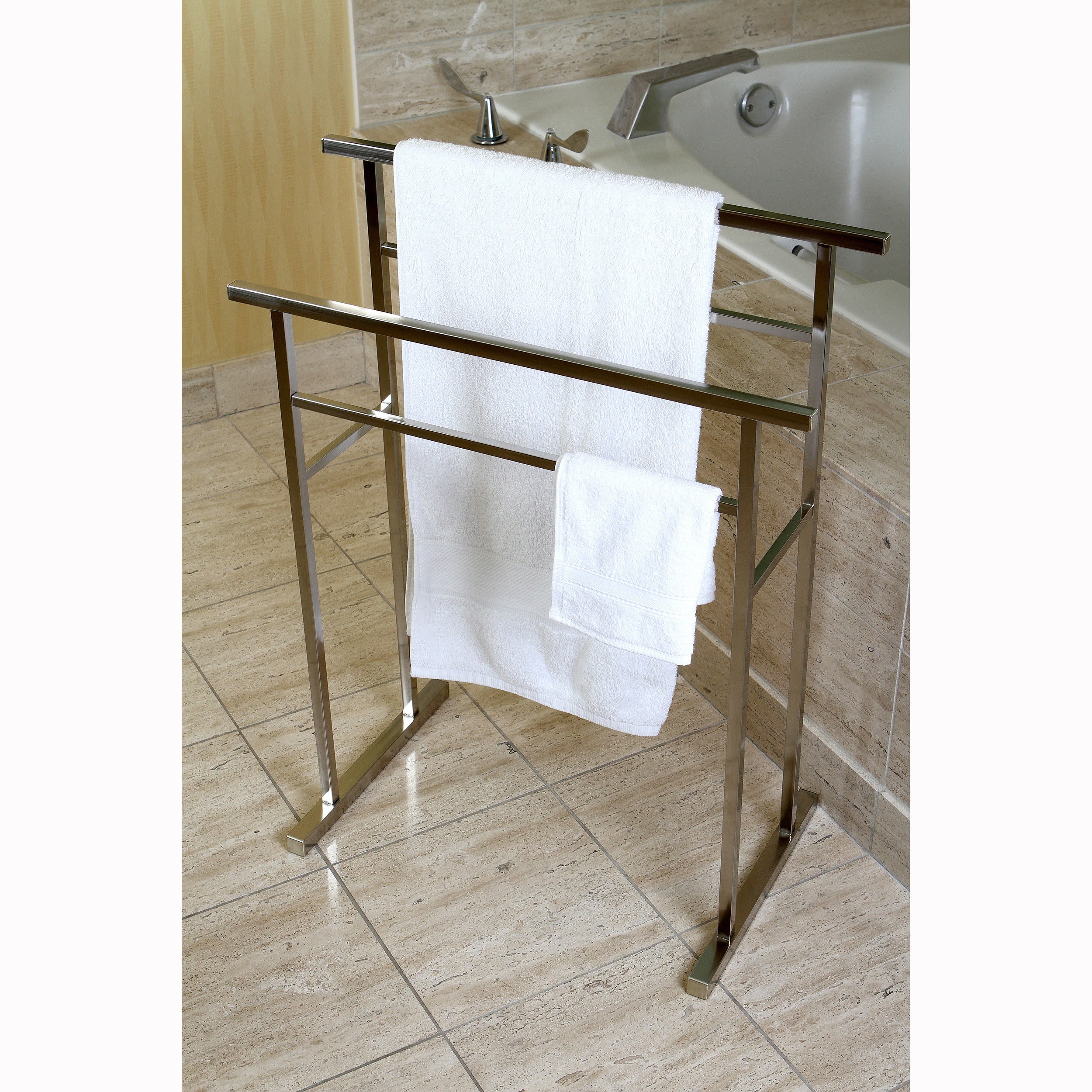 free standing bath towel rack brushed nickel