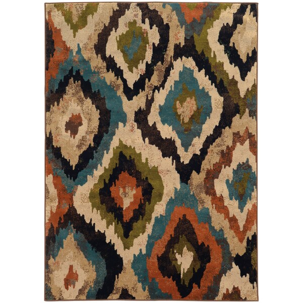Bold Ikat Blue/ Brown Rug (7'10 x 10')