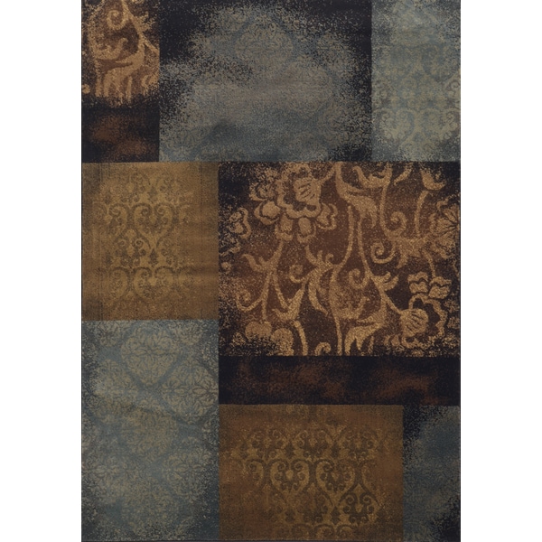 Block Stamped Blue/ Brown Rug (53 x 76)   15728454  