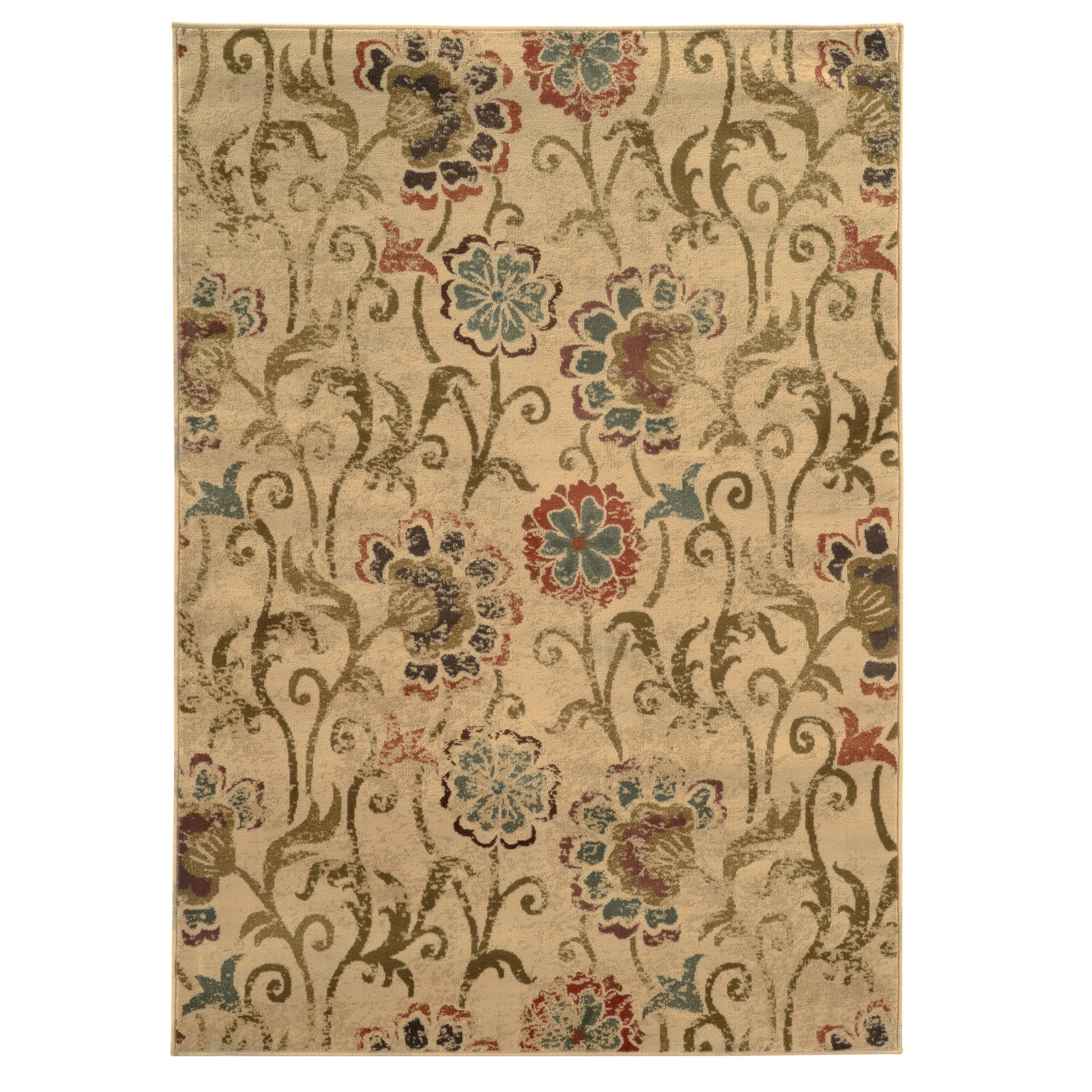 Faded Floral Ivory/ Green Polypropylene Rug (310 X 55)