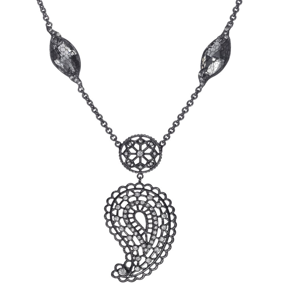 Shop Gunmetal Clear Crystal Glass And Resin Lace Paisley Necklace