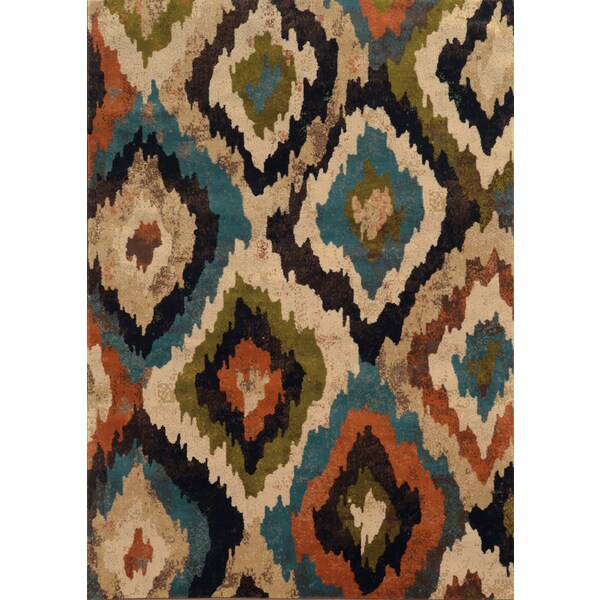 Bold Ikat Blue/ Brown Rug - 5' x 7'6