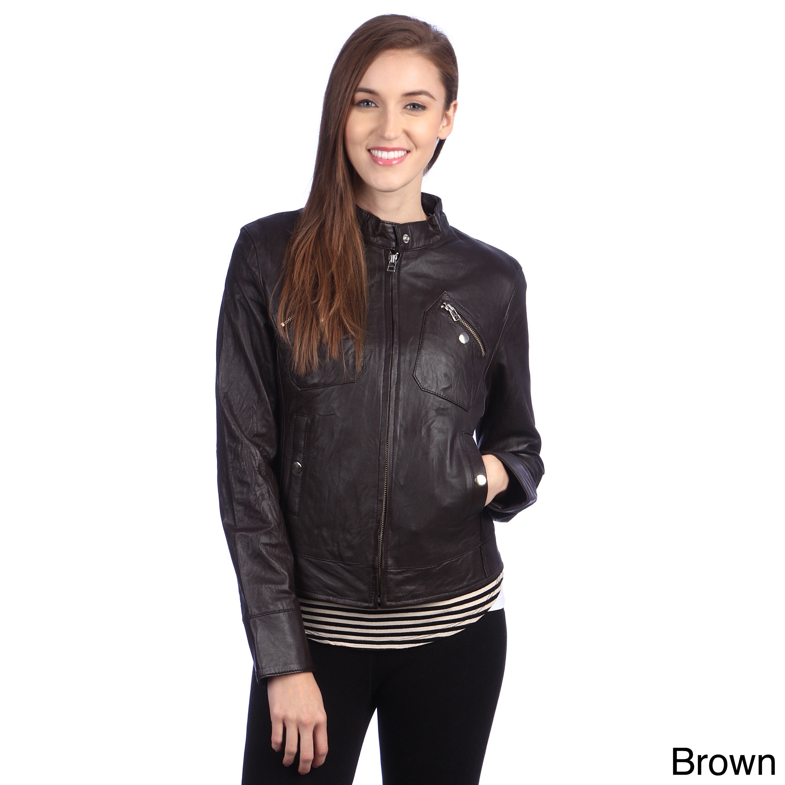 Shop United Face Womens Lambskin Leather Moto Jacket - Free Shipping ...