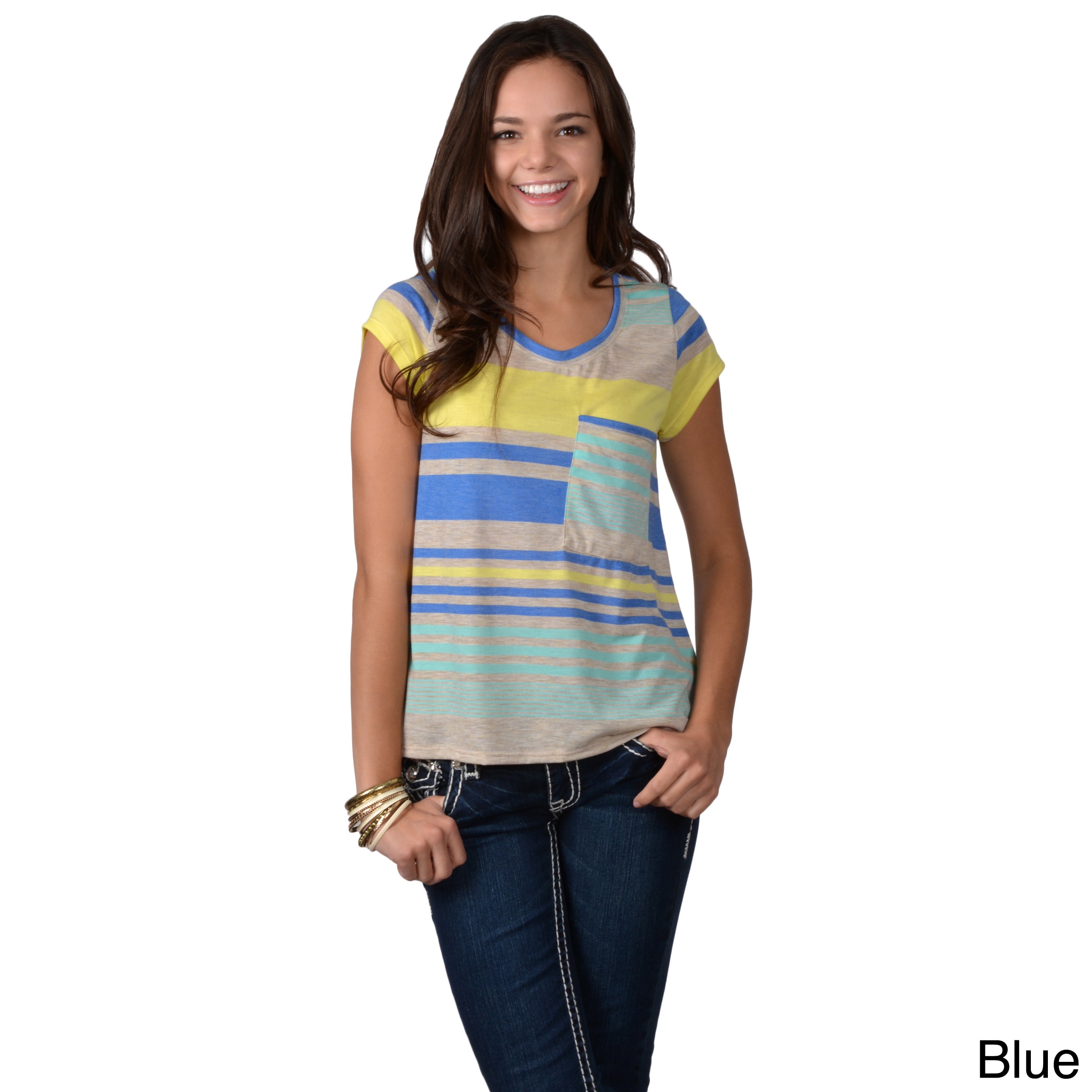 Journee Collection Juniors Striped Hi lo Tee