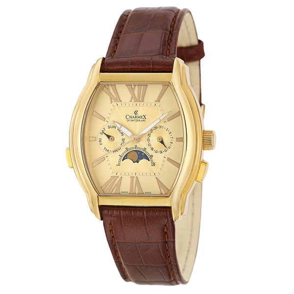 Charmex Men's 'Lucerne' Goldplated Stainless Steel Moon Phase Watch Charmex Men's More Brands Watches