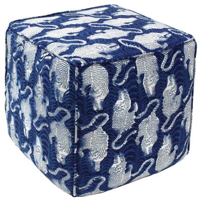 Handmade Tiger Print Pouf Ottoman (India)