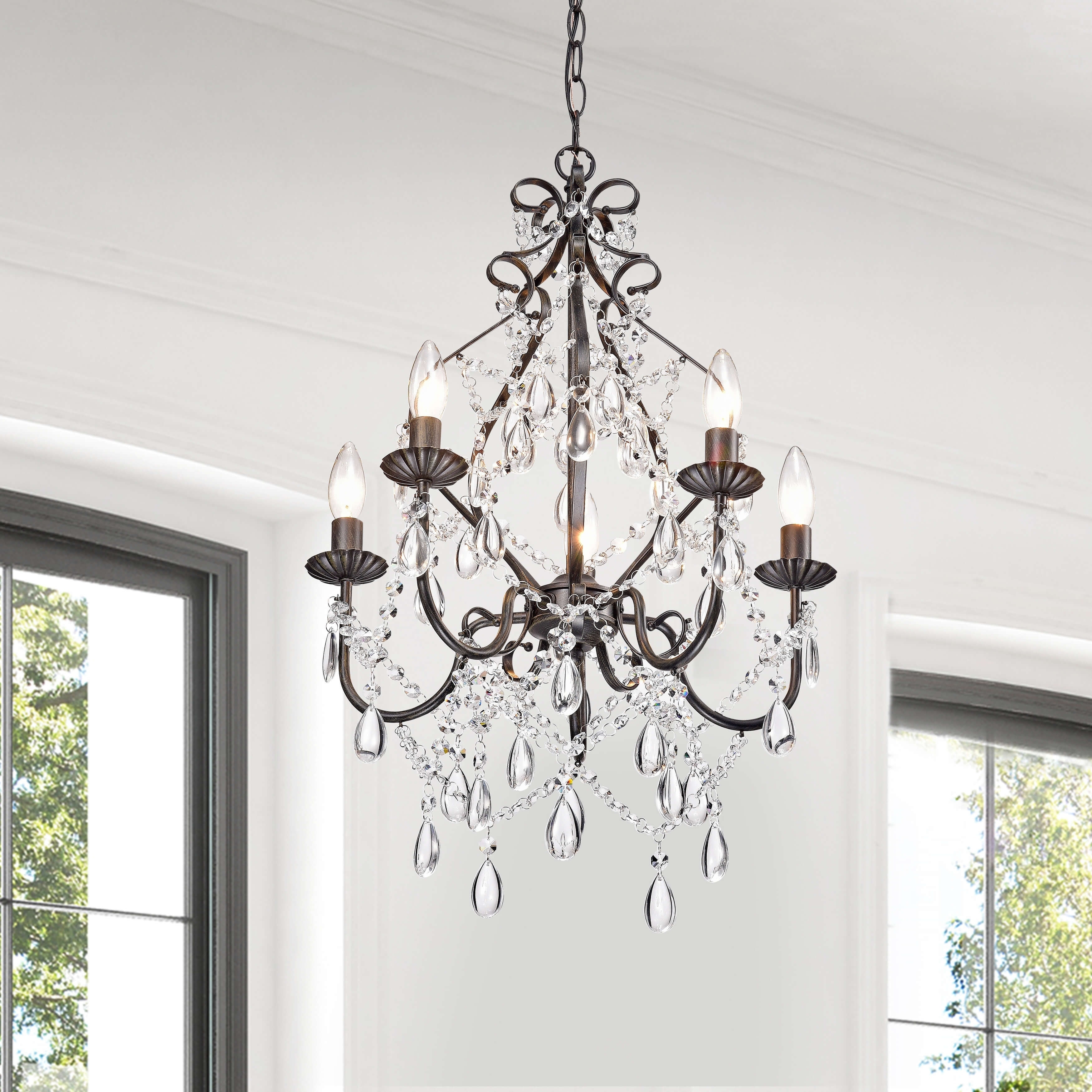Bethany 5-Light Iron and Crystal Candle Chandelier (5-Light , Crystal Candle Chandelier) - Chandeliers For Bedrooms by Overstock.com