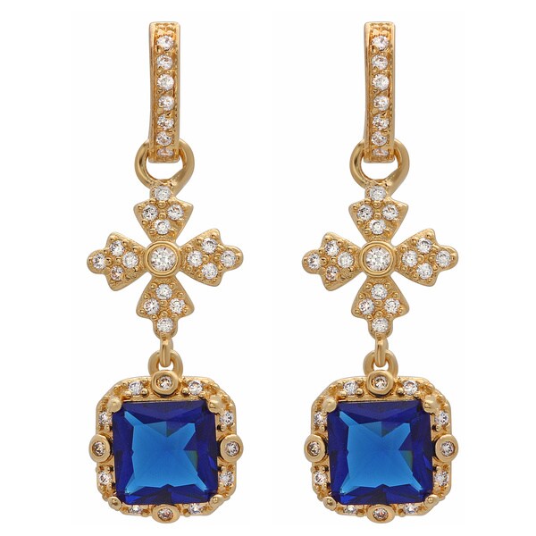 Shop Sterling Essentials Gold over Silver Royal Blue CZ Drop Earrings ...