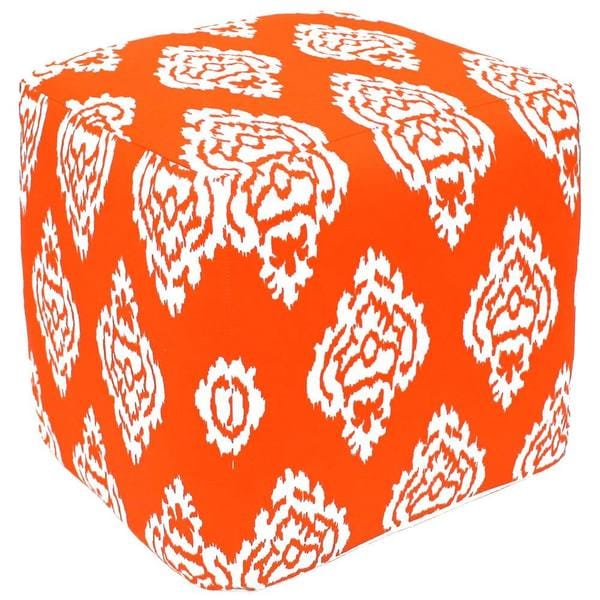 Caroline Orange Ikat Damask Pouf Ottoman (India) Ottomans