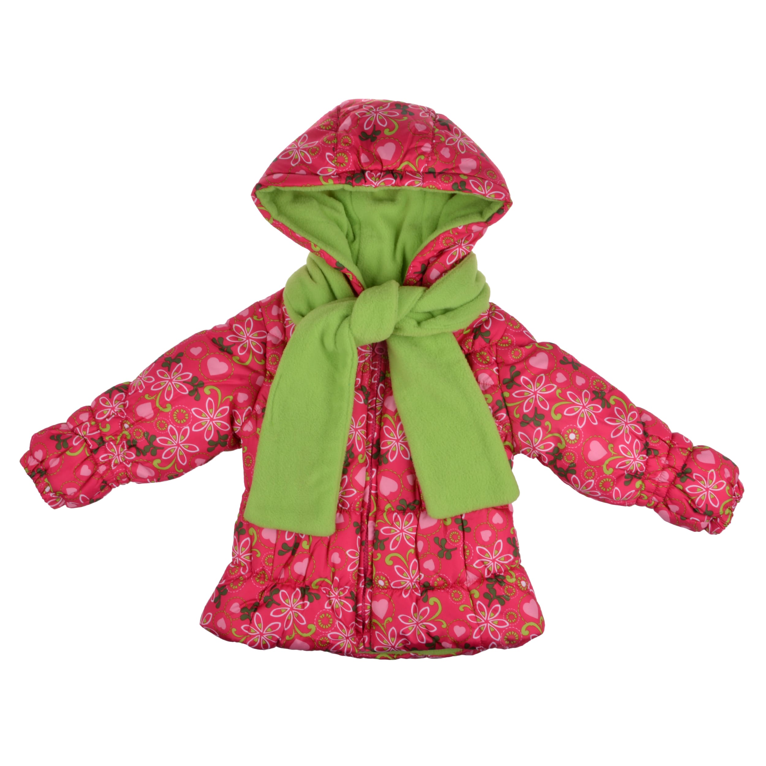 London Fog Girls Fleece Lined Floral Print Bubble Jacket With Two Pockets