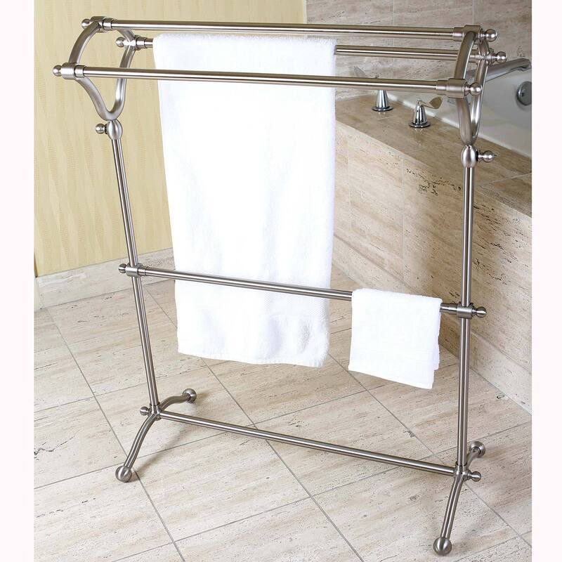 Kingston Brass Pedestal Brushed Nickel Bath Towel Rack - Grey