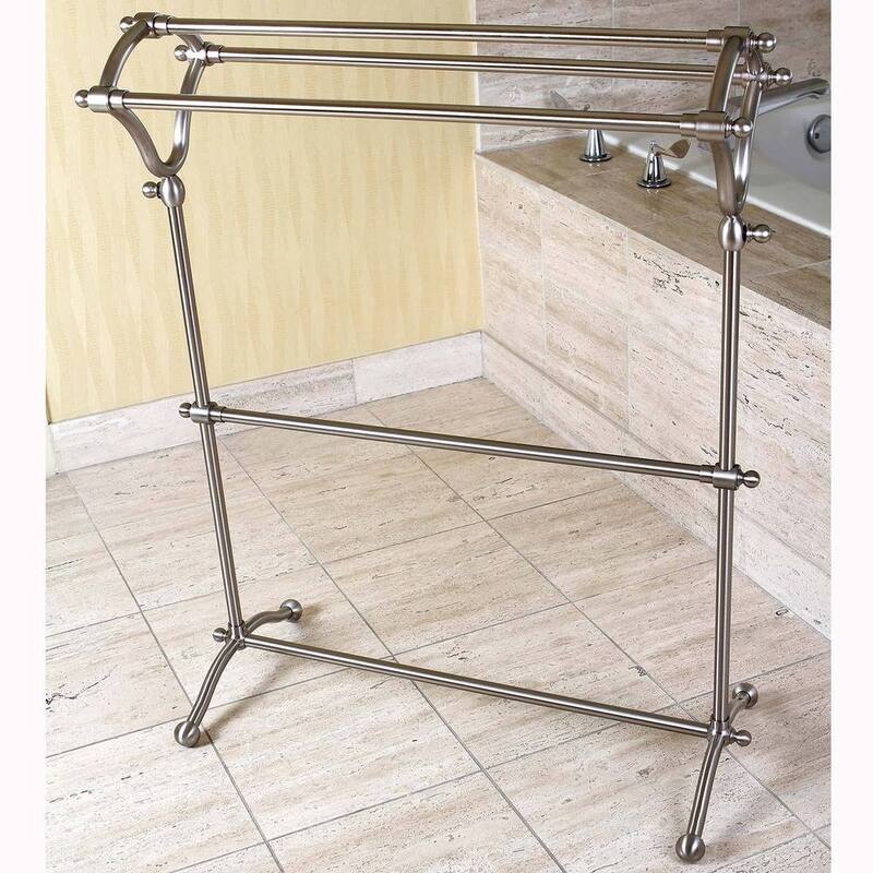 Kingston Brass Pedestal Brushed Nickel Bath Towel Rack - Grey