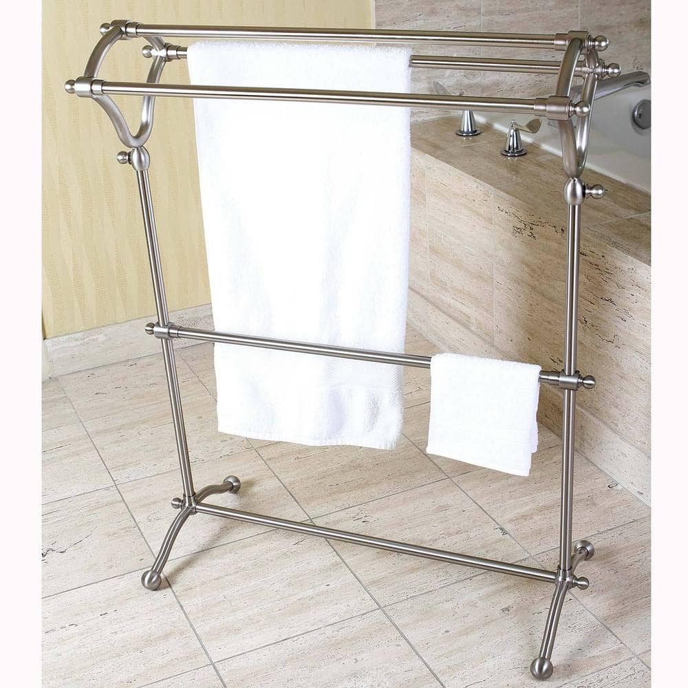 Kingston Brass Pedestal Brushed Nickel Bath Towel Rack - Grey