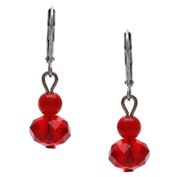 Alexa Starr Silvertone Faceted Red Glass Bead Double Drop Earrings