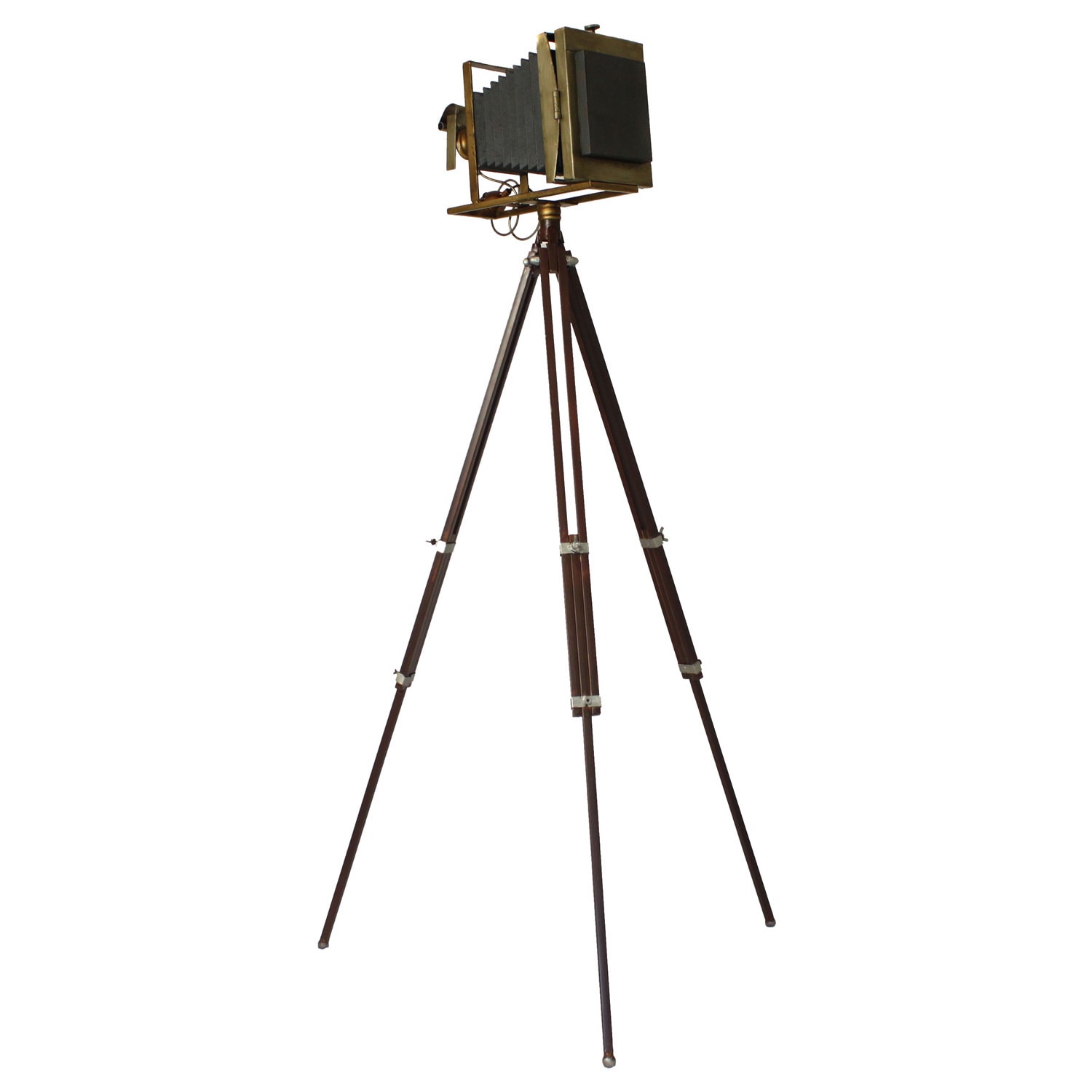 Vintage 19th Century Tripod Camera Accent Home Decor (Brown with brass accents Materials Wood/ metalDimensions 56.5 inches high x 24 inches wide x 24 inches long )