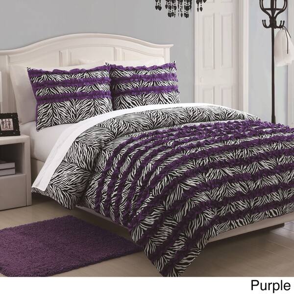 Shop Mckenzie 3 Piece Zebra Stripe Ruffle Comforter Set Free