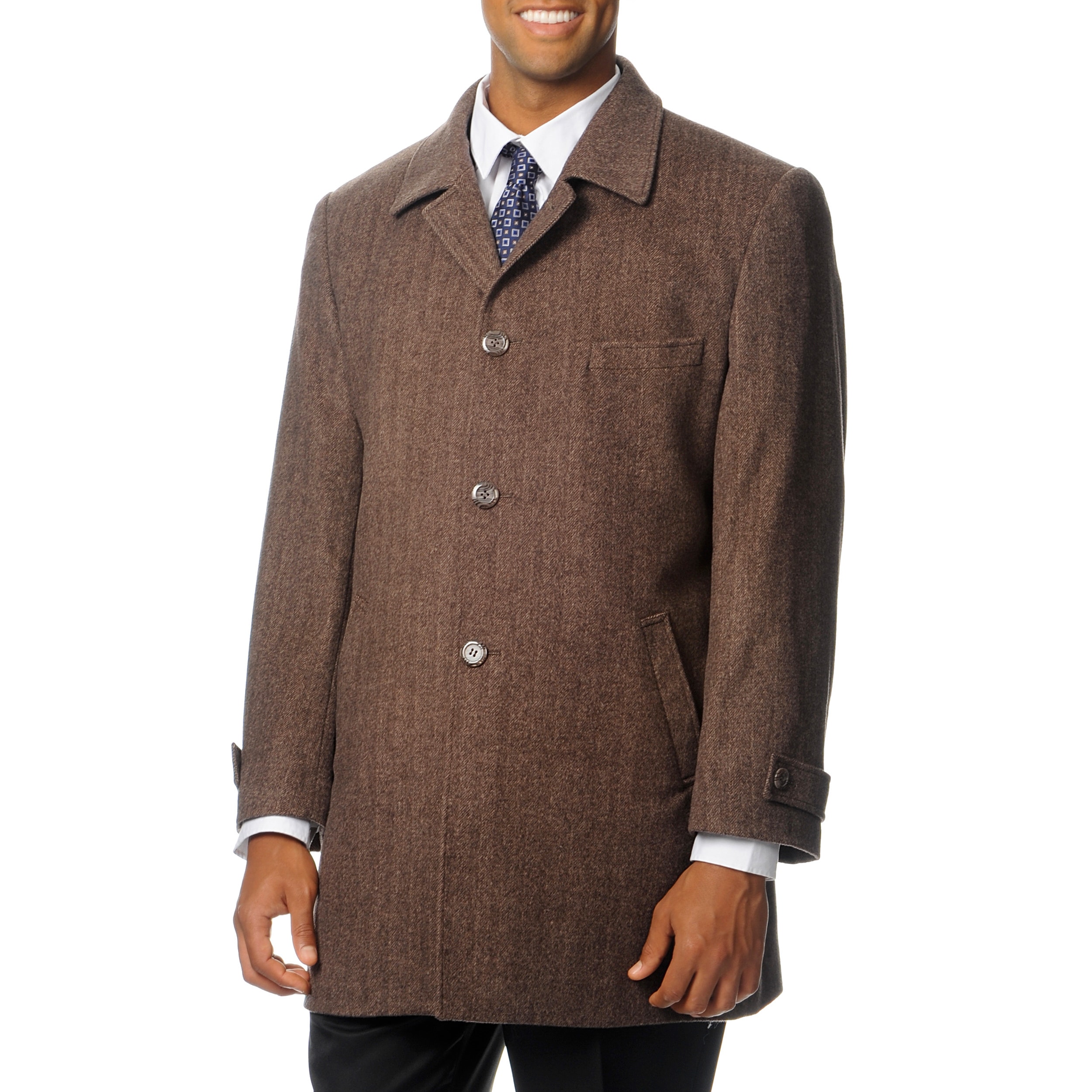 Pronto Moda Europa Mens Rodeo Light Brown Herringbone Cashmere Blend Top Coat