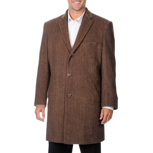 Pronto Moda Men's 'Ram' Light Brown Herringbone Cashmere Blend Top Coat ...