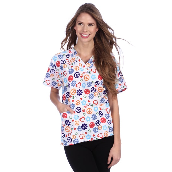 Shana Women's Peace Hearts Scrub Top Women's Tops