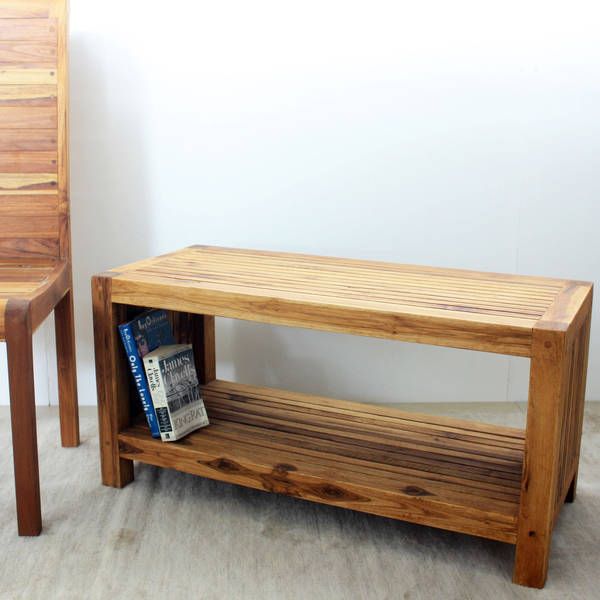 Haussmann Handmade Teak Slat Coffee Table w/ Shelf 36 in x 16 in x 18 in H Oak Oil