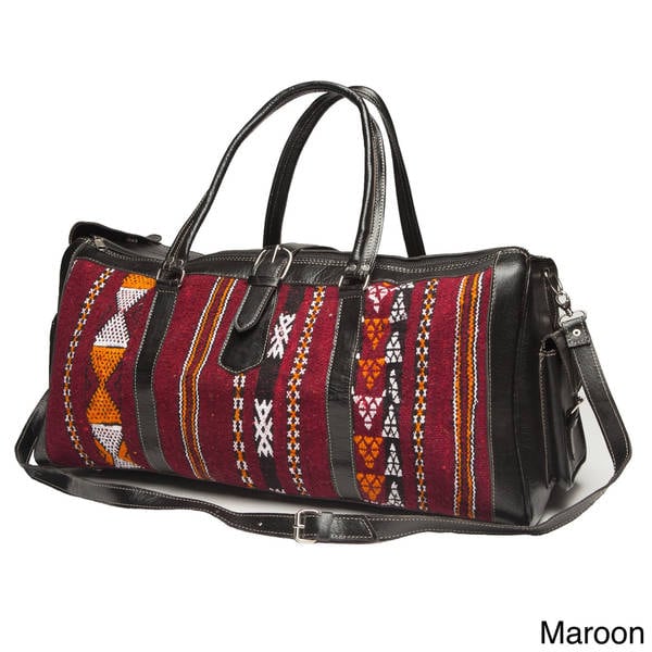 Shop Handmade Large Leather and Fabric Kilim Duffel Bag (Morocco ...