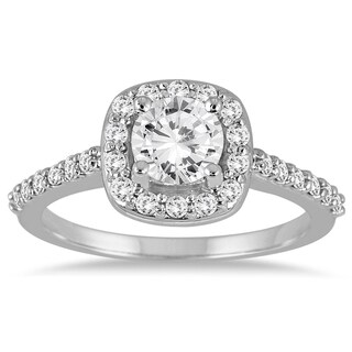 14k White Gold 1 1/10ct TDW Diamond Halo Engagement Ring (I-J, I2-I3 ...