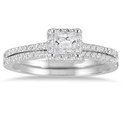 5/8 Carat TW Princess Cut Diamond Bridal Set in 14K White Gold