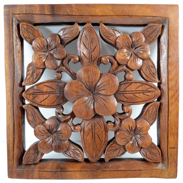 Shop Square Mahagony Wood Floral Hanging Wall Decor Free Shipping On