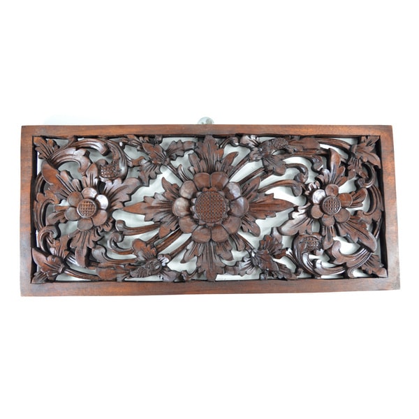 Shop Rectangular Floral Wood Carved Hanging Wall Decor - Free Shipping Today - Overstock.com ...