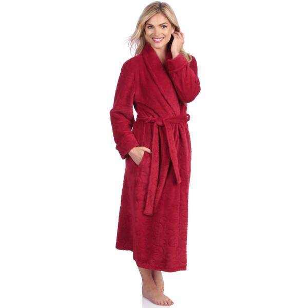 Jasmine Rose Women's Red Swirl Detail Plush Robe - Free Shipping Today ...