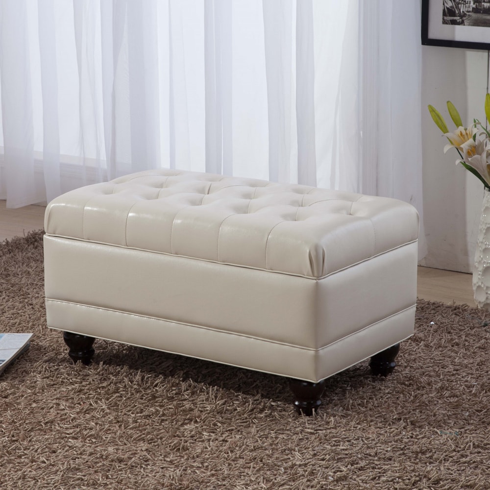 Castillian Collection Classic Creamy White Tufted Storage Bench Ottoman