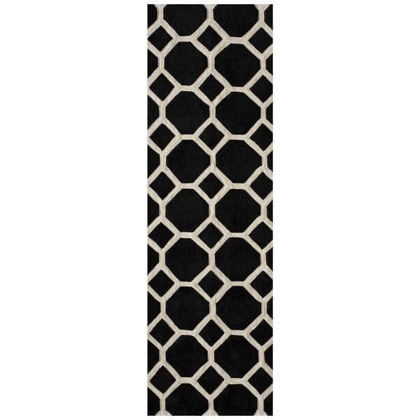 Hand tufted Black Honeycomb Area Rug (2'3 x 8'0) Runner Rugs