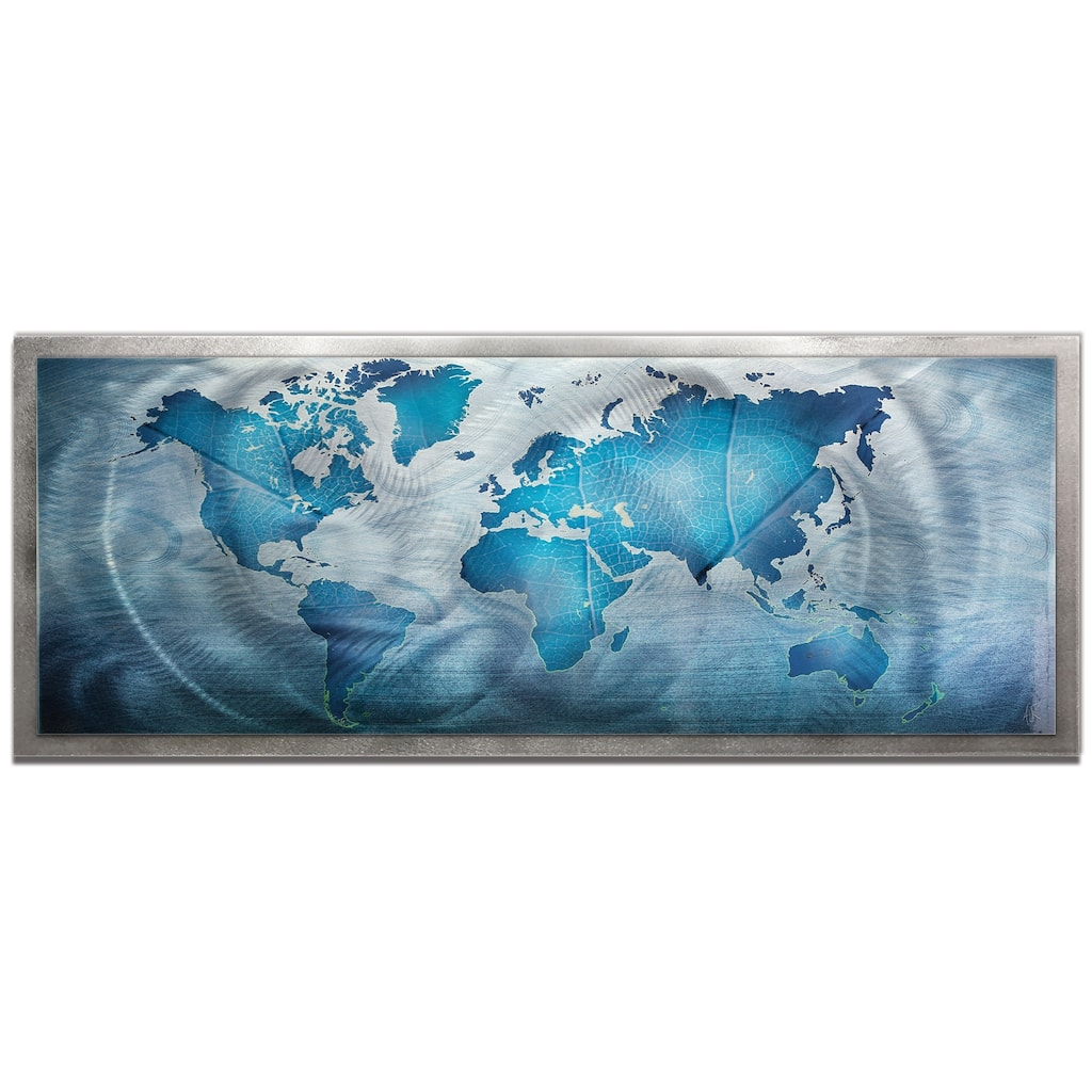 Land & Sea' Modern World Map Metal Wall Art