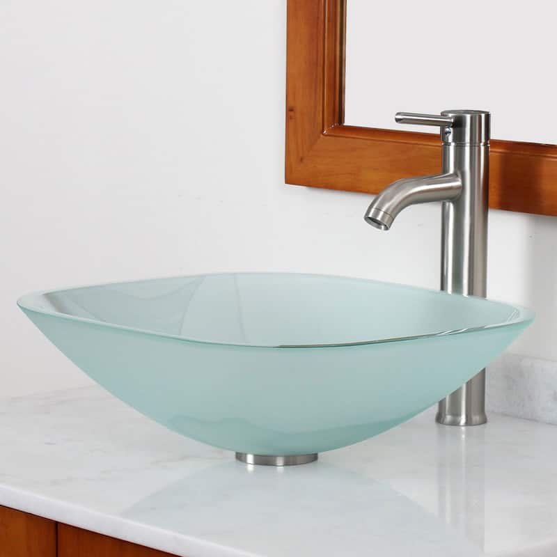 Elite Frosted Square Tempered Glass Bathroom Sink/ Faucet Combo