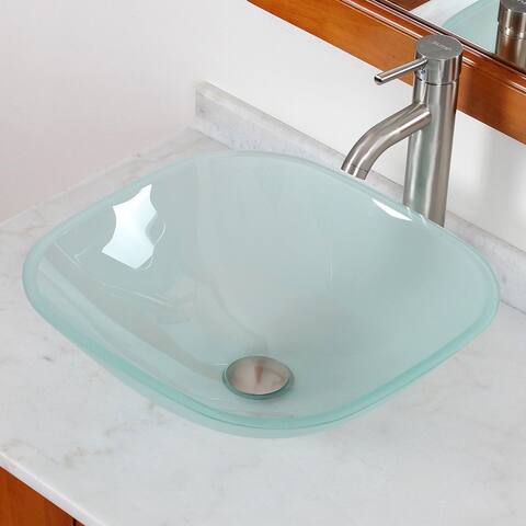 Elite Frosted Square Tempered Glass Bathroom Sink/ Faucet Combo