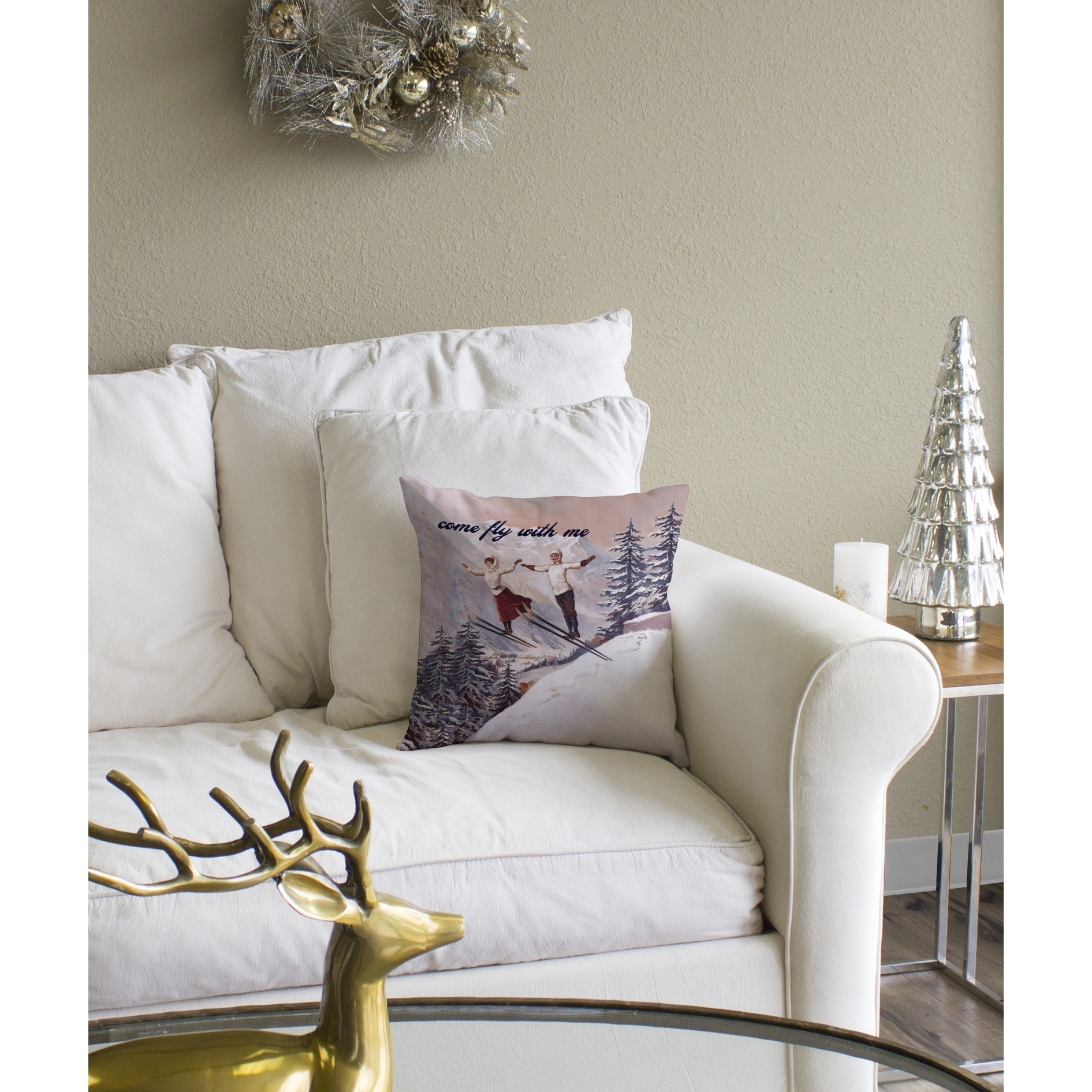 Shop Come Fly With Me Vintage Ski Throw Pillow On Sale Free