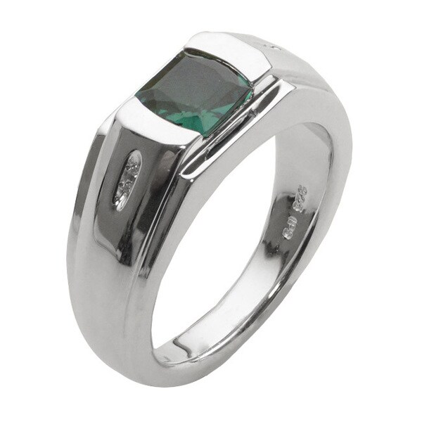 Shop Sterling Silver Men's Created Emerald and Diamond Accent Ring ...