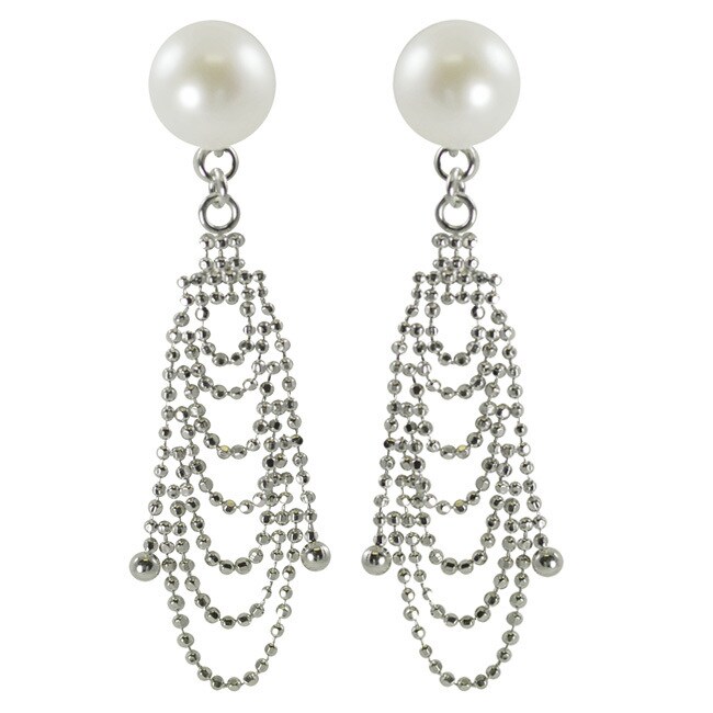 Shop Sterling Silver White Freshwater Button Pearl Cascade Earrings (8 ...