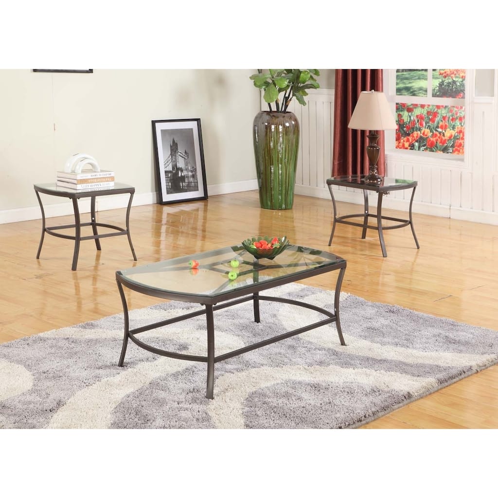 K&B Pewter and glass Cocktail Table and Two End Tables