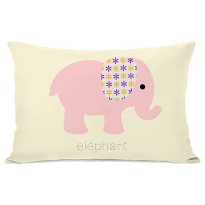 Elephant Throw Pillow - Pink/Yellow