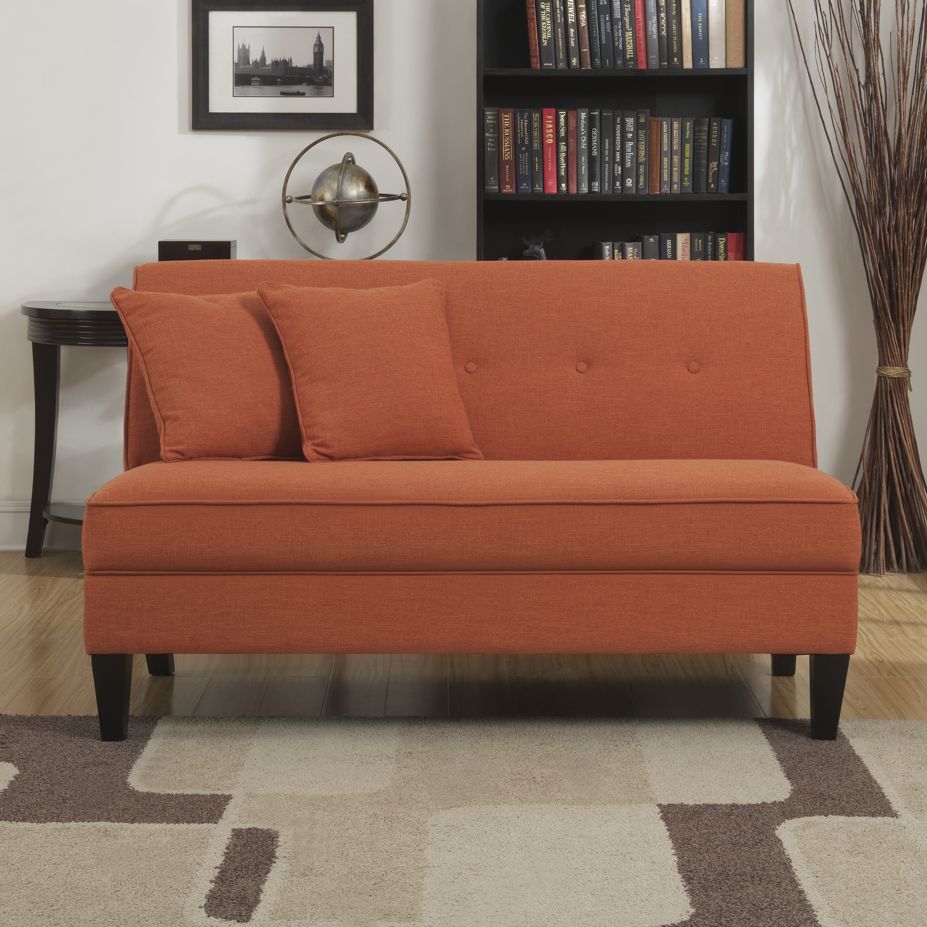 Shop Handy Living Engle Orange Linen Armless Loveseat Free Shipping