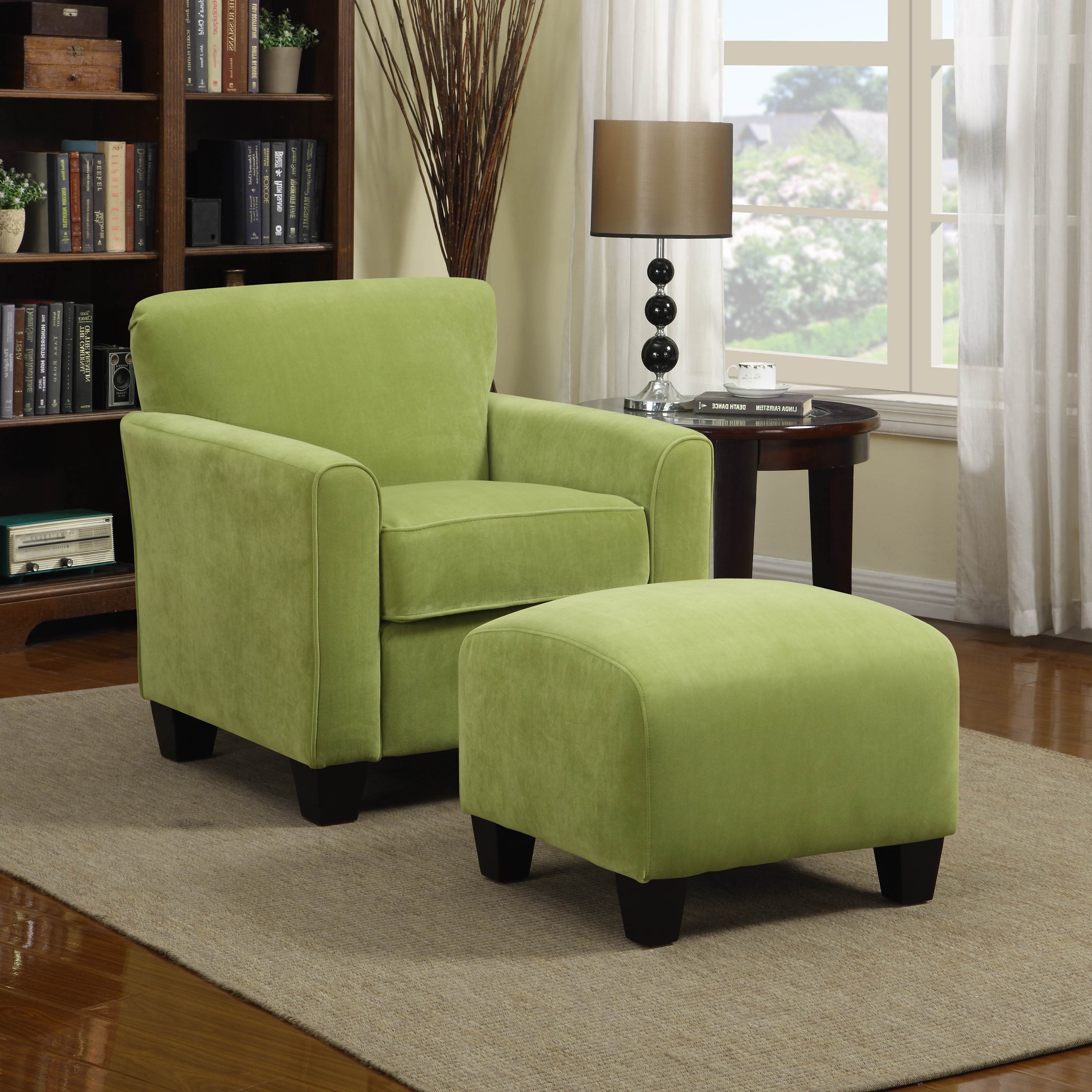 Shop Porch & Den Highland Kalamath Spring Green Velvet Arm Chair and Ottoman Free Shipping On